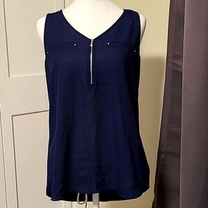 Fortune & Ivy navy sleeveless blouse, medium